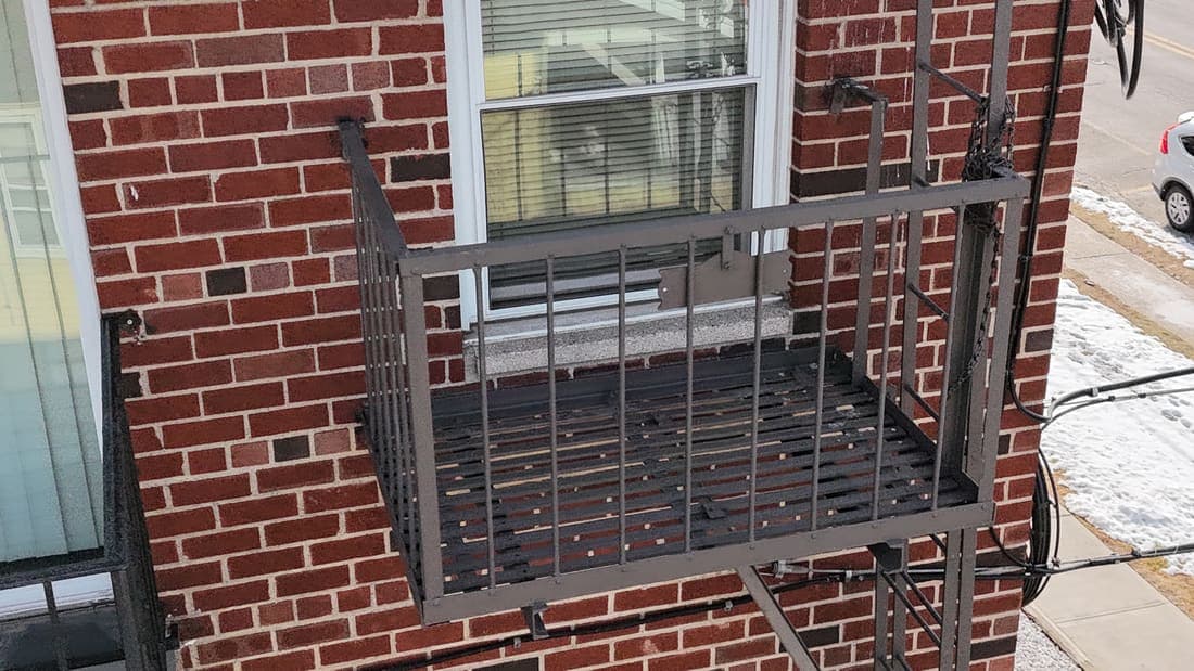 Drone field photograph, plate 011, 2026-01-22, New Jersey fire escape inspection by Oyster Fire Escape Inspections
