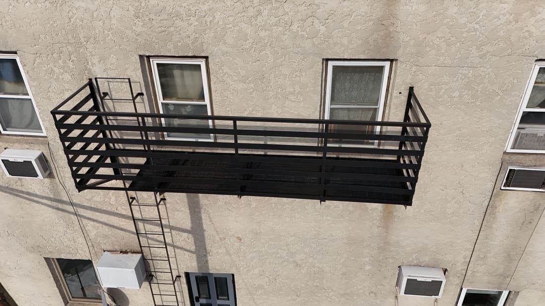 Drone field photograph, plate 017, 2026-02-03, New Jersey fire escape inspection by Oyster Fire Escape Inspections