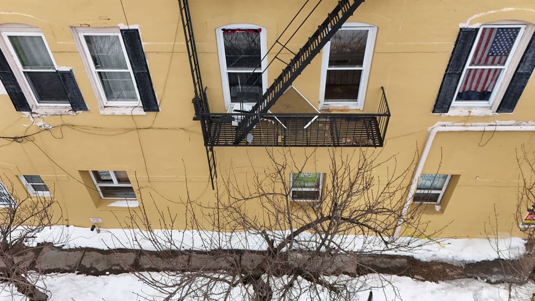 Drone field photograph, plate 019, 2026-02-03, New Jersey fire escape inspection by Oyster Fire Escape Inspections