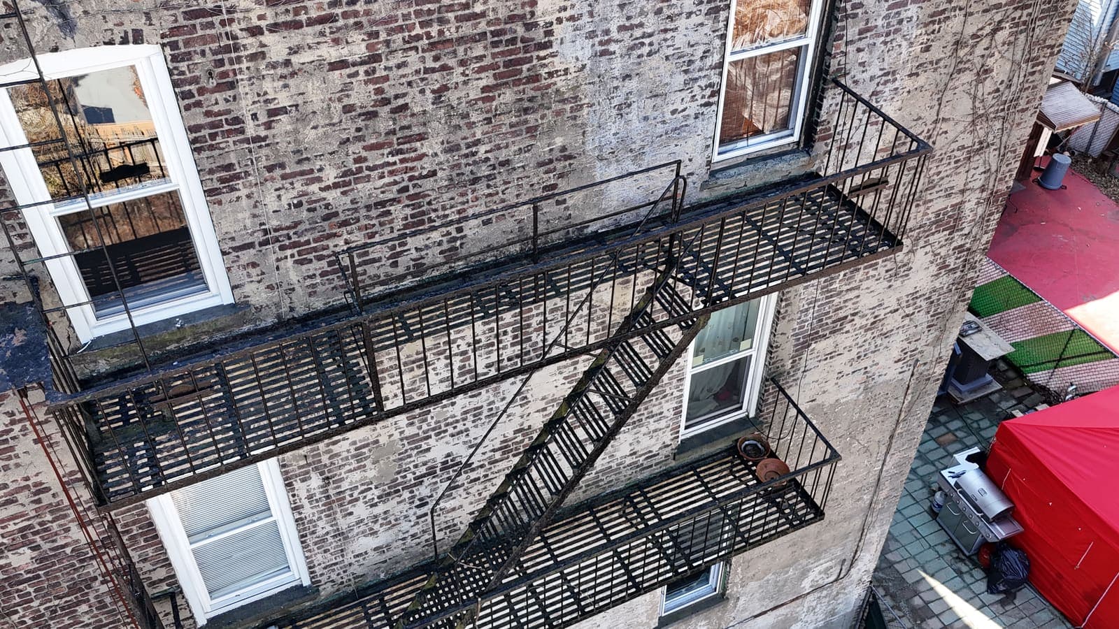 Drone field photograph, plate 042, 2026-03-10, New Jersey fire escape inspection by Oyster Fire Escape Inspections