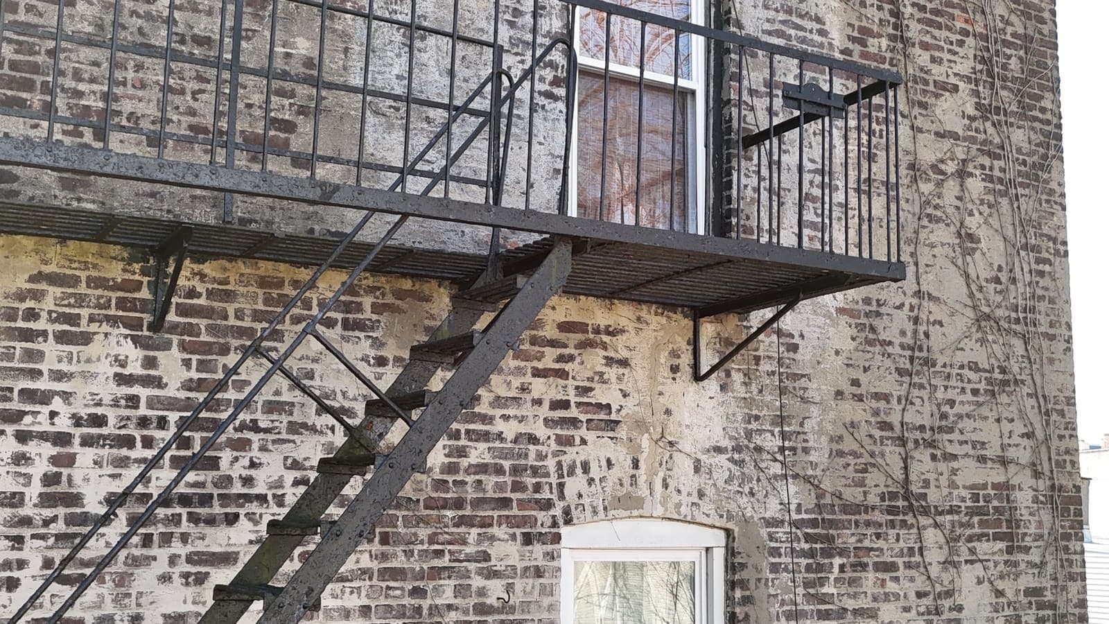 Drone field photograph, plate 043, 2026-03-10, New Jersey fire escape inspection by Oyster Fire Escape Inspections