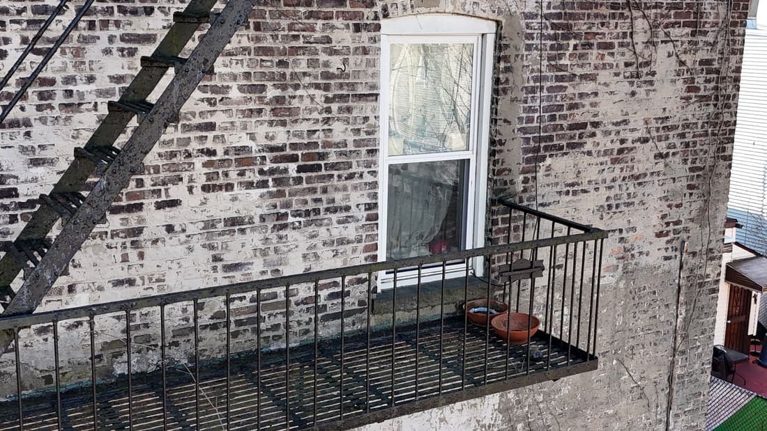 Drone field photograph, plate 044, 2026-03-10, New Jersey fire escape inspection by Oyster Fire Escape Inspections