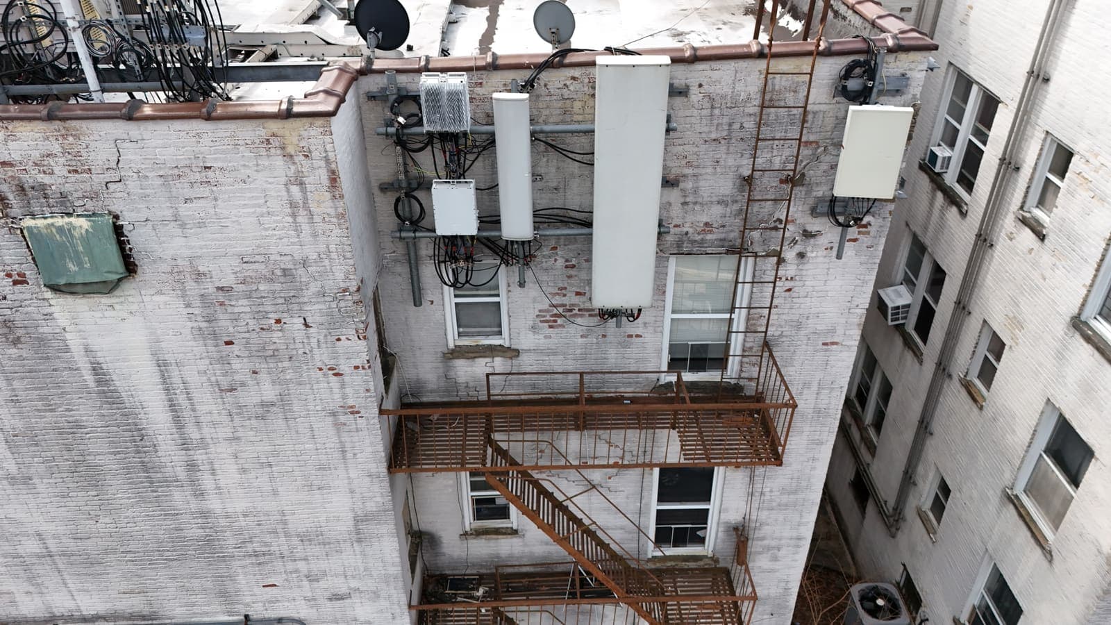 Drone field photograph, plate 048, 2026-03-11, New Jersey fire escape inspection by Oyster Fire Escape Inspections