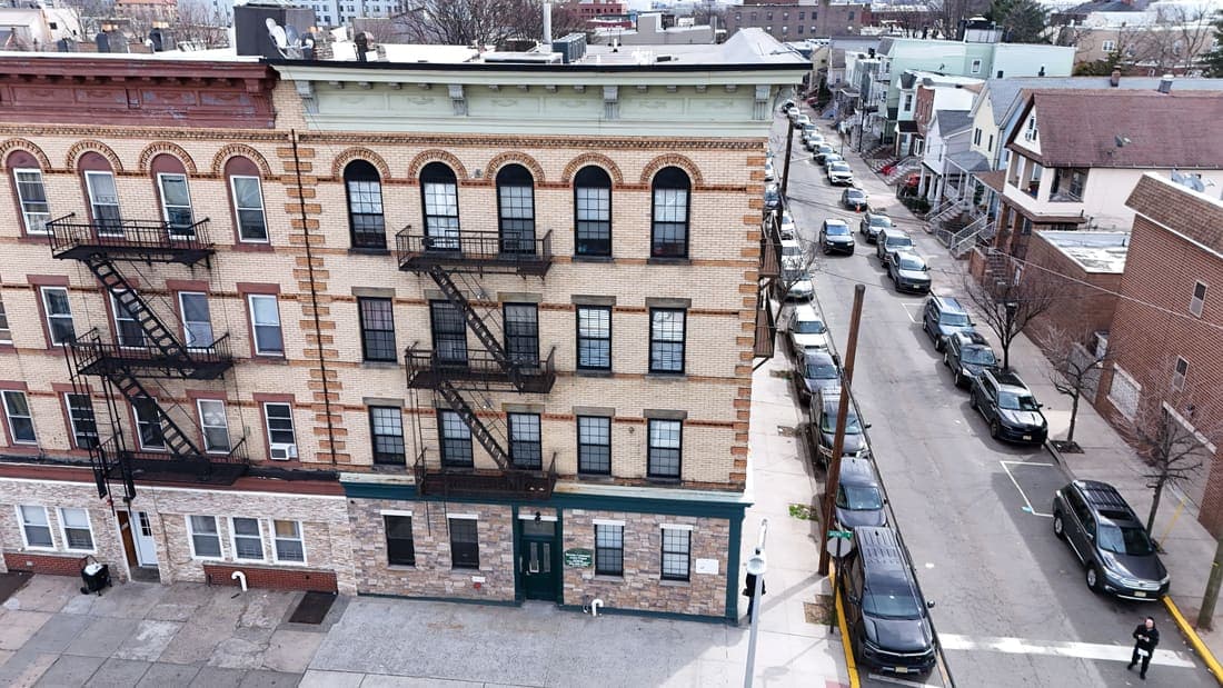 Drone field photograph, plate 075, 2026-03-18, New Jersey fire escape inspection by Oyster Fire Escape Inspections