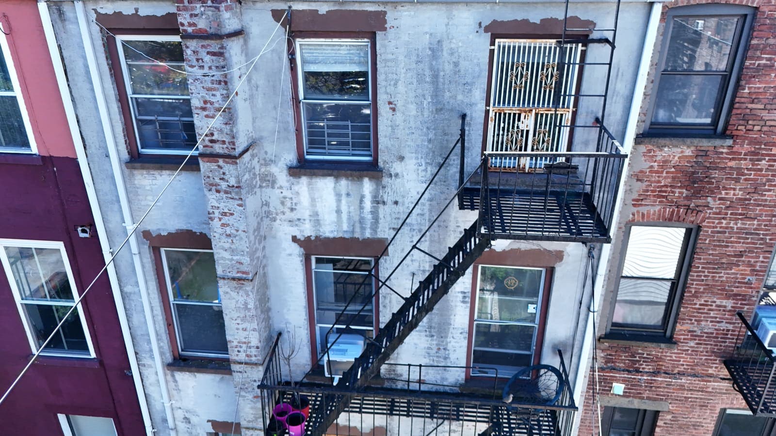 Drone field photograph, plate 111, 2026-05-01, New Jersey fire escape inspection by Oyster Fire Escape Inspections